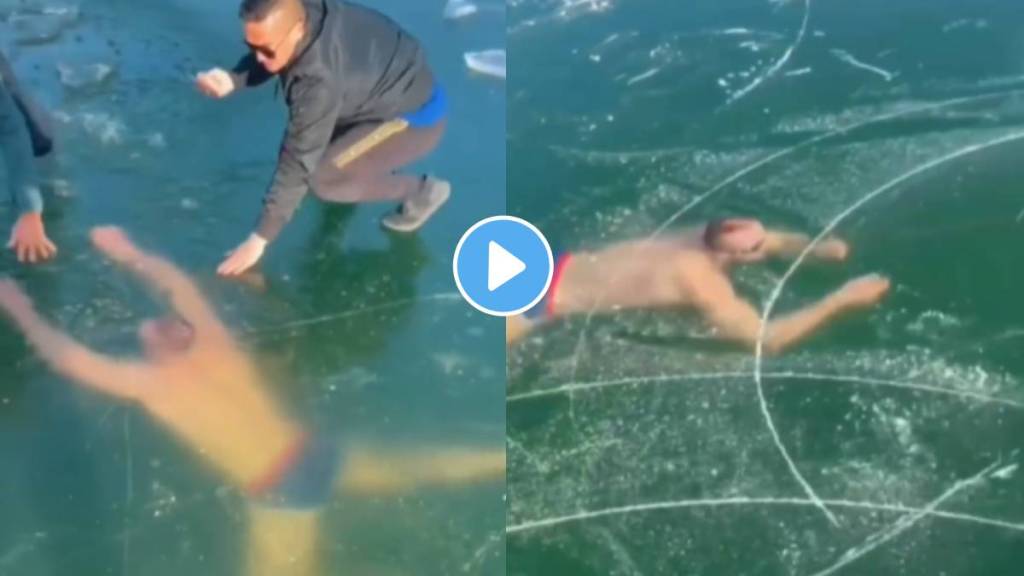 Man starts swing in ice lake but failed to find right way