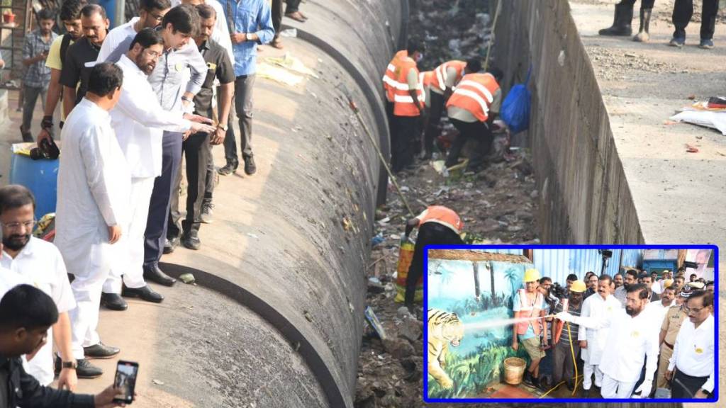 cm Eknath Shinde cleaning roads thane