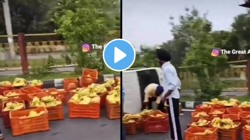 A Tempo Carrying Bananas Overturned On Airport Road Of Amritsar Youngsters Helped The Truck Driver