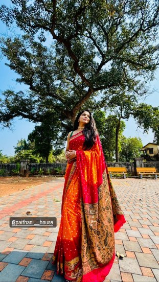 Pooja Sawant Bandhani Paithani Saree