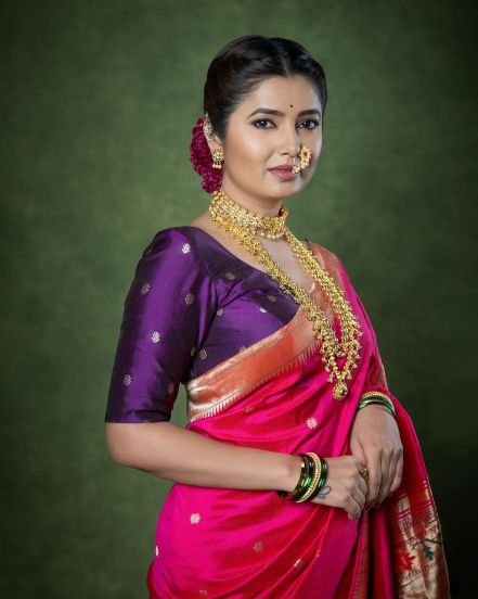 Prajakta Mali Pink Paithani Saree