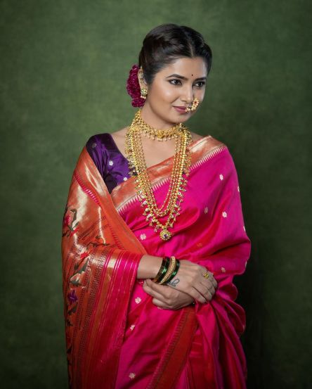 Prajakta Mali Pink Paithani Saree