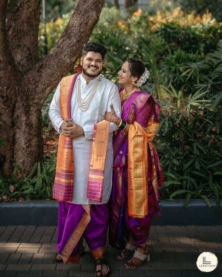 Swanandi Tikekar Wedding Purple Nauvari Saree