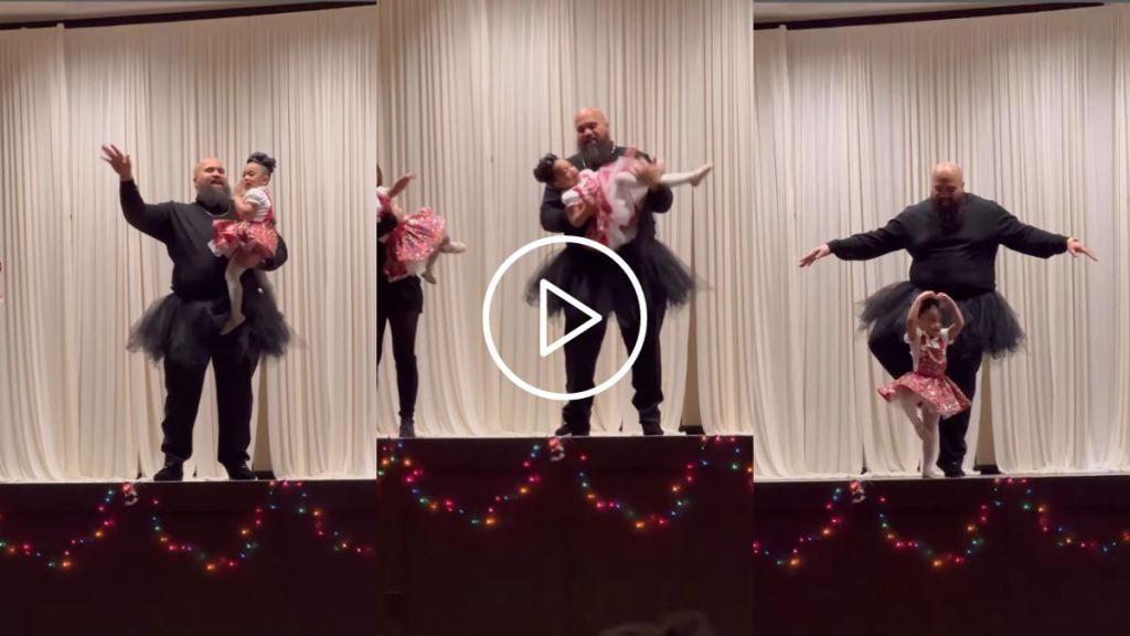 daughter and father dancing with tutu skirt viral video