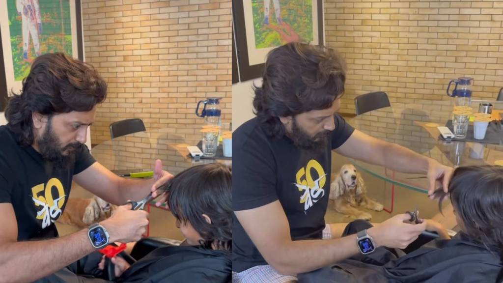 ritesh deshmukh trim hairs of his son