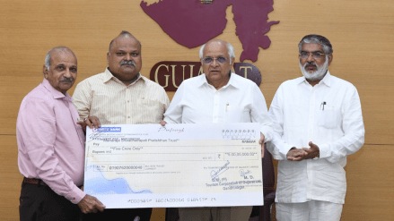 donation five crore rupees handed over Gujarat government construction of the next phase Shiv Srishti Narhe Ambegaon