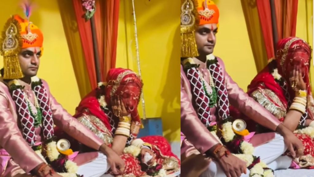 bride falls asleep in mandap groom priceless reaction to wake her up wins hearts viral video