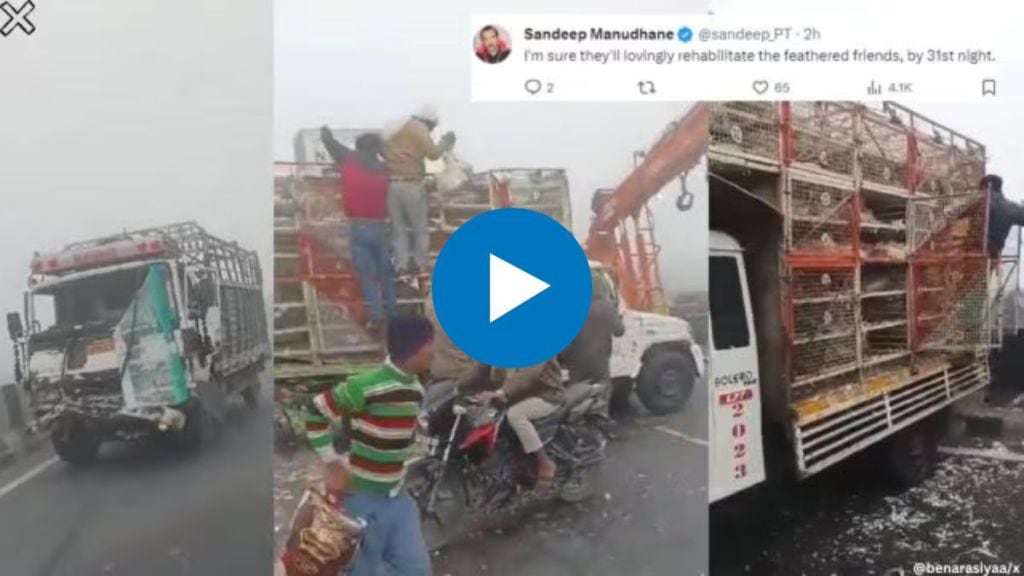 Chaos in Agra as chicken lorry accident leads to feathered frenzy amid dense fog