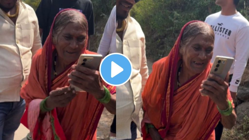 a sweet conversation on video call of grand mother with the great grand child