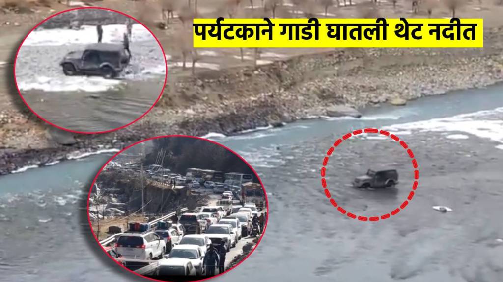 tourist beats himachal traffic jam by driving mahindra thar suv in river watch viral video