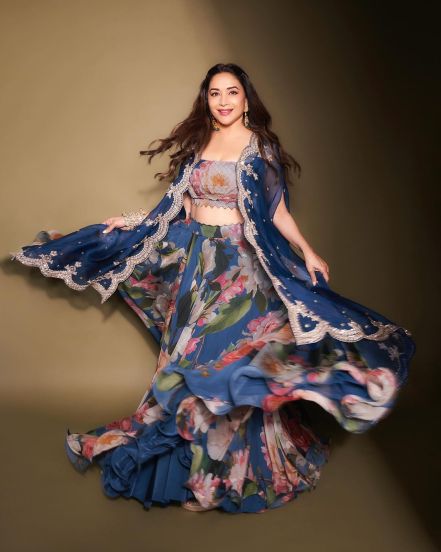 Madhuri Dixit Blue Floral Lehenga