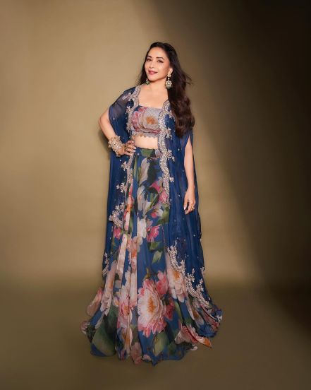 Madhuri Dixit Blue Floral Lehenga