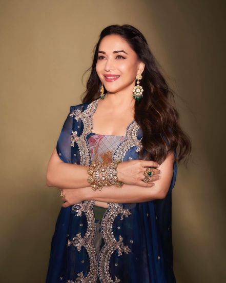 Madhuri Dixit Blue Floral Lehenga