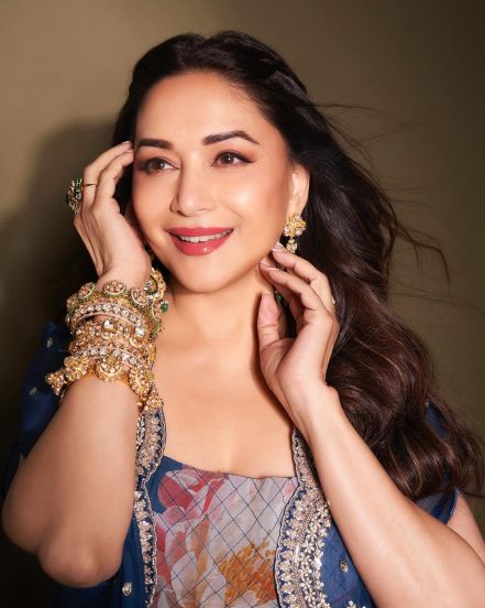 Madhuri Dixit Blue Floral Lehenga