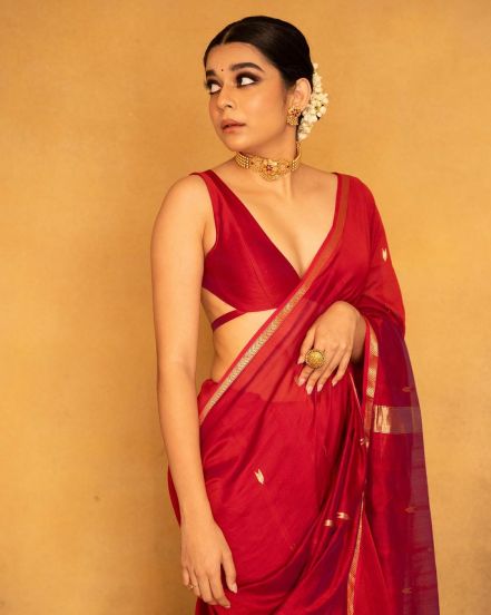 Mithila Palkar Red Saree Look