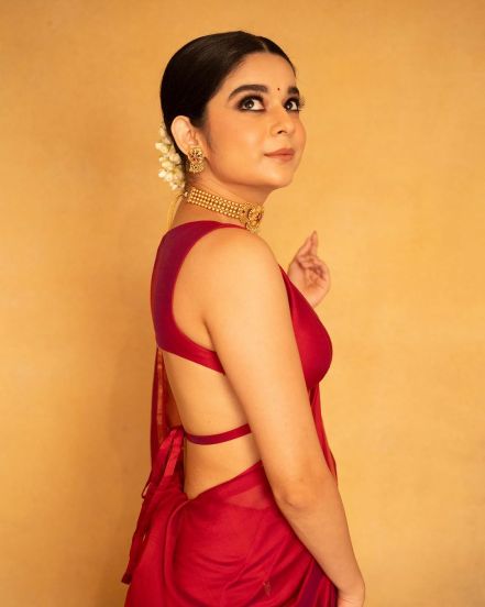 Mithila Palkar Red Saree Look