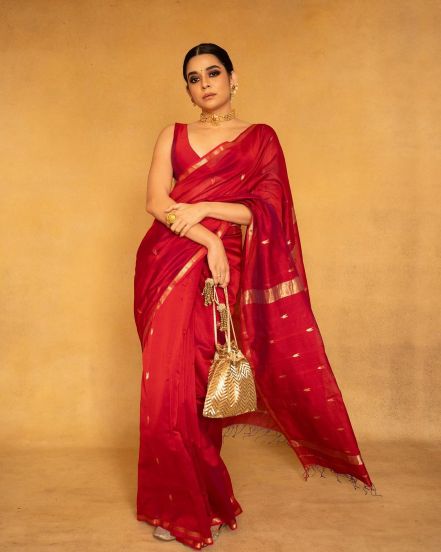 Mithila Palkar Red Saree Look