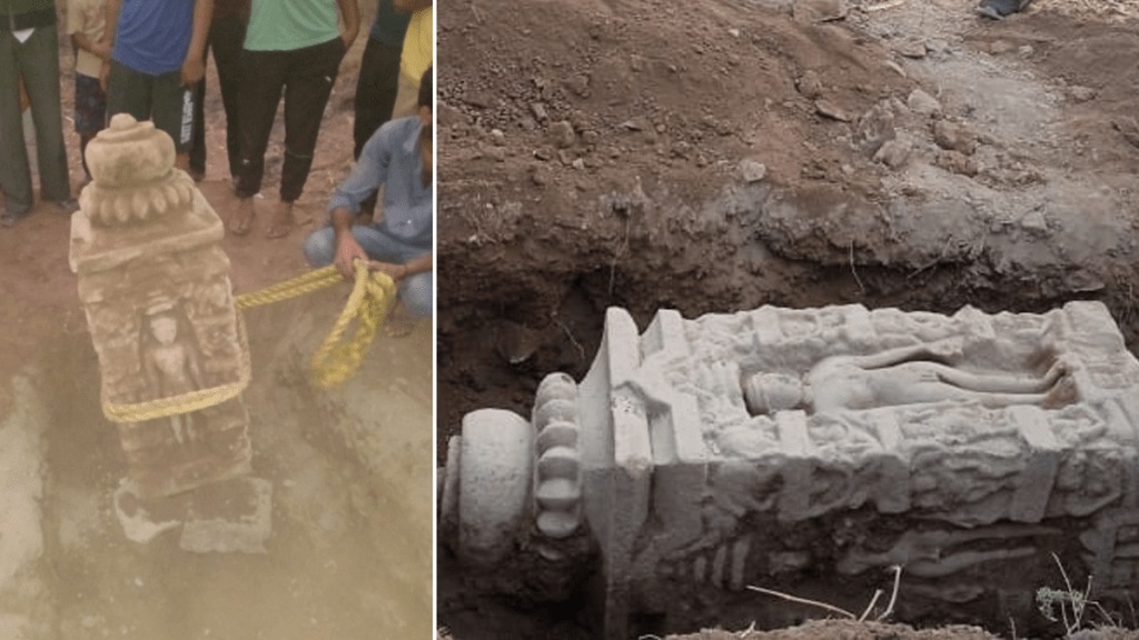 hand over Central Archeology Department 13th century Vrishabhanath Maharaja idol buddha vihar