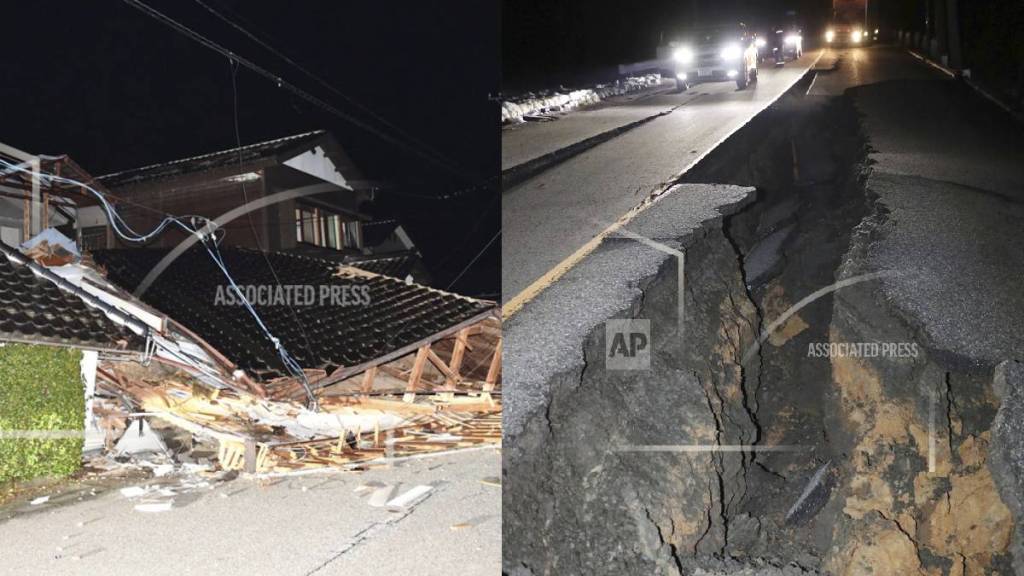 house hits cracks on roads after series of quakes hit Japan