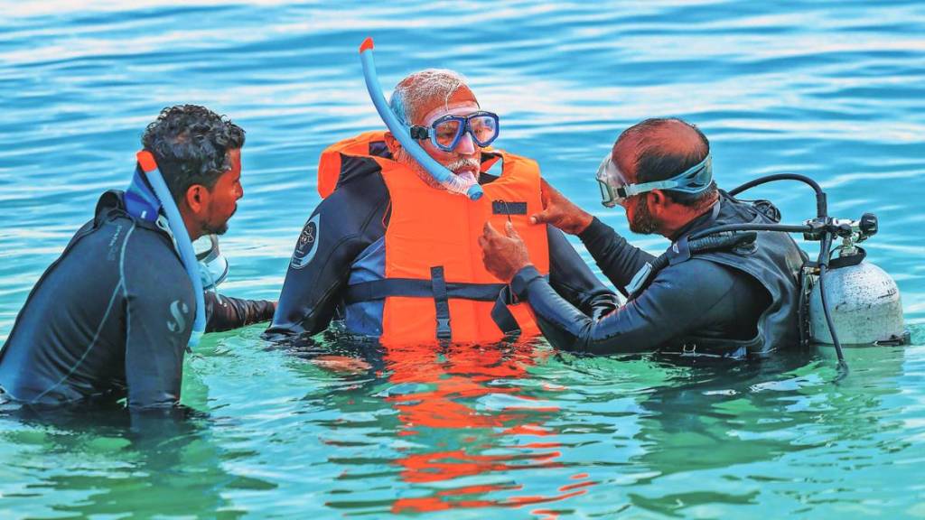 pm Narendra Modi shares glimpses of snorkelling adventure in lakshadweep