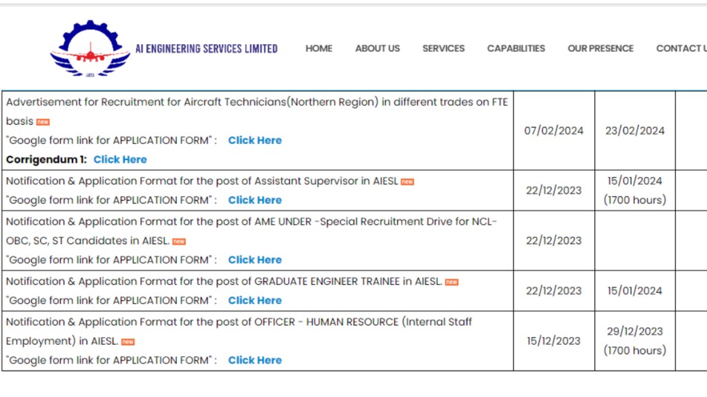 AIESL Recruitment 2024 AI Engineering Services Limited Bharti 2024 this is the last date