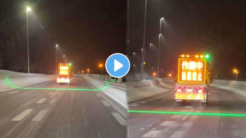 japan truck driver uses lazer line prevent road accident