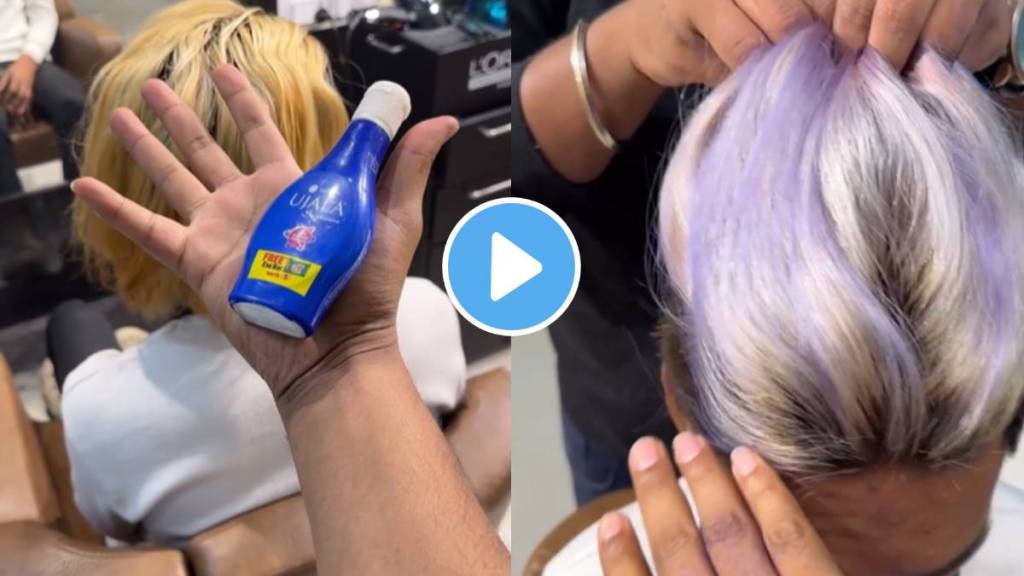 Stylist Use Ujala NIl liquid fabric enhance To Colour Customer Hair Colour Swiggy Write Funny comment on Video