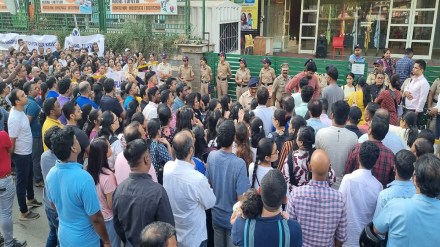 Parents in front of Goenka school