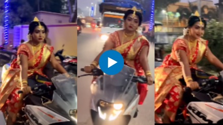 bride rides a sports bike in full bridal attire people get shocked after seeing video gets viral on social media