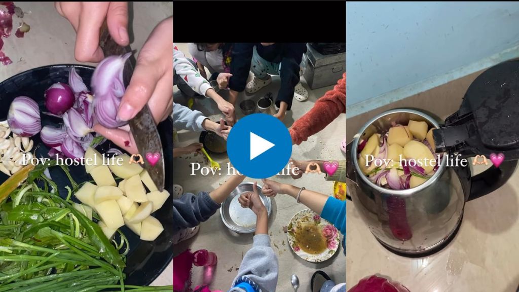 hostel girls cooking in electric kettle video