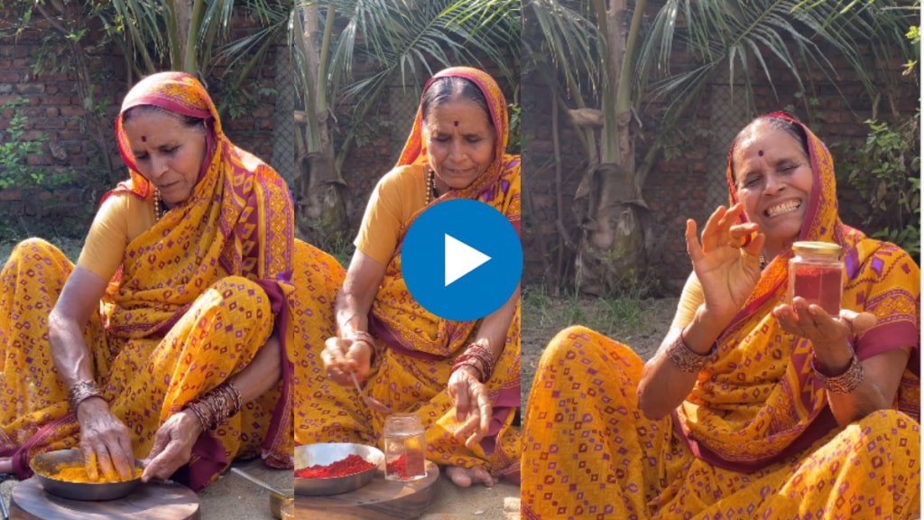 old lady making kumkum