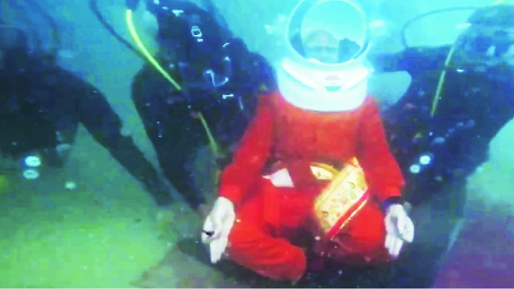 Prime Minister Narendra Modi scuba diving along the Panchkui coast in Gujarat