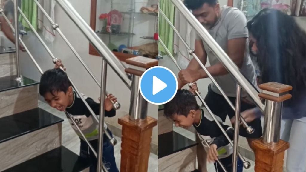 parents were scared by seeing a child head is seen stuck in the railing of the staircase