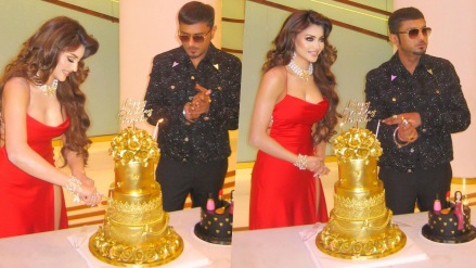 urvashi rautela cuts 24 carat real gold plated cake on her birthday