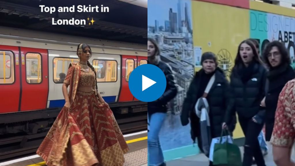 woman wearing ghagra and walking on London's street viral video