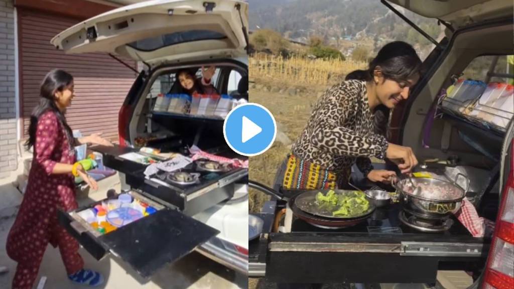 Viral Video Family modified Kitchen In a small space in a car vehicle carries Utensils And Groceries For Picnic