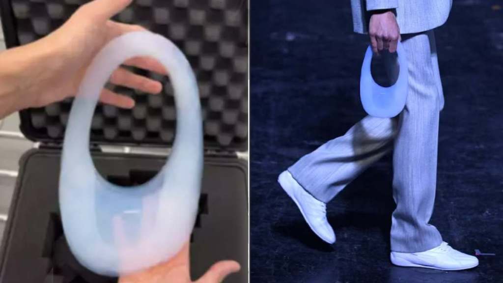 coperni debuts its air swipe bag made out of 99 percent sir and one percent glass at paris fashion week