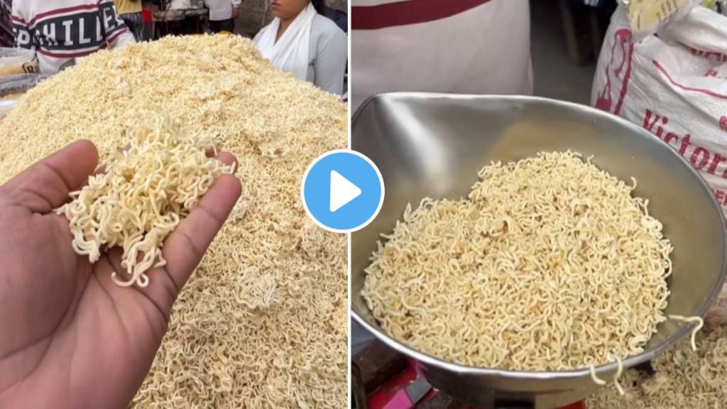 Viral Video Street vendor selling open packets of Maggi with the tastemaker packets through a bustling market