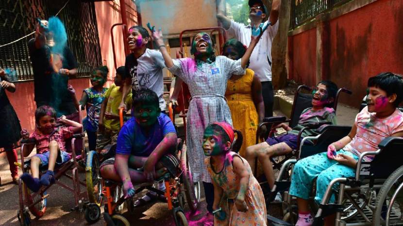 Society for the Education of the Crippled ahead of the festival of colours in Mumbai on Friday