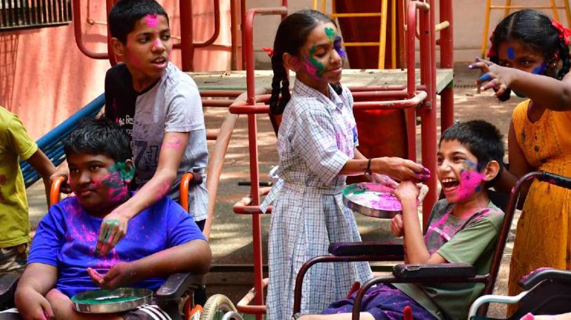 Society for the Education of the Crippled ahead of the festival of colours in Mumbai on Friday 