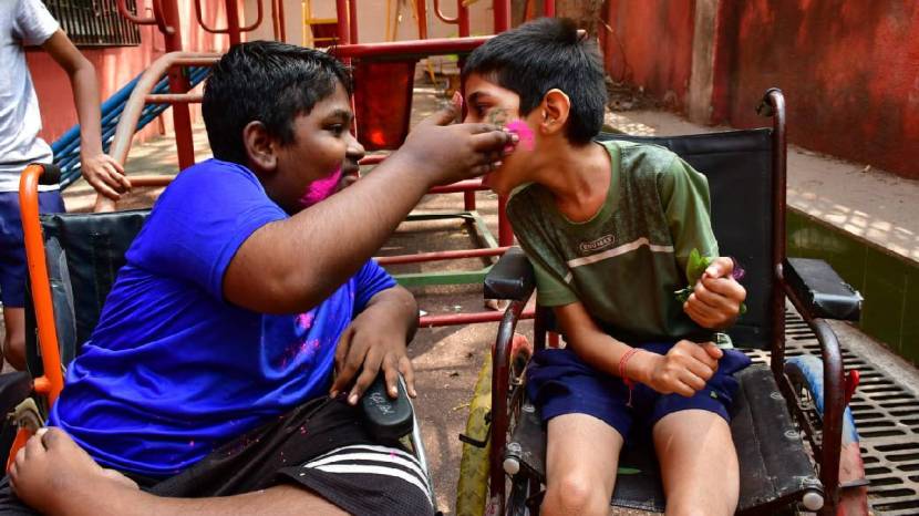 Society for the Education of the Crippled ahead of the festival of colours in Mumbai on Friday