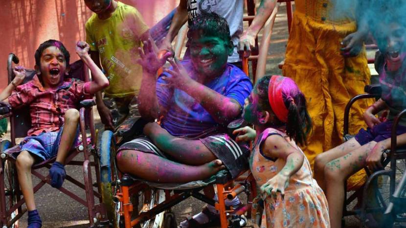 Society for the Education of the Crippled ahead of the festival of colours in Mumbai on Friday 