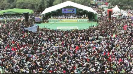 supporters parties leaders gather for grand alliance jan vishwas maharally in bihar