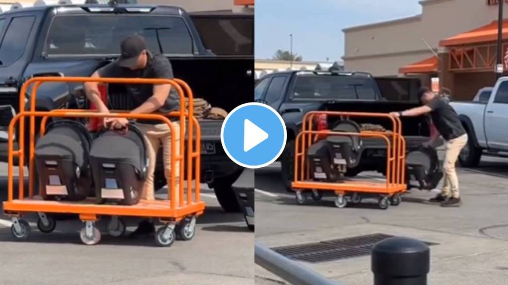 father of the year Viral Video Man Seen Shopping While Pushing his Babies Strollers on trolley