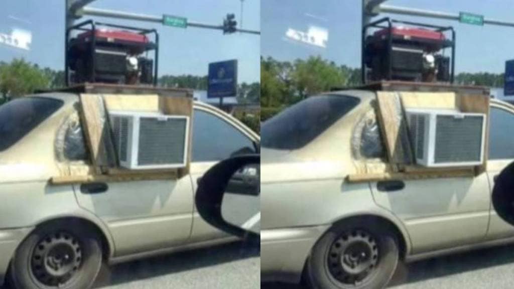 A man installed a home AC in a car