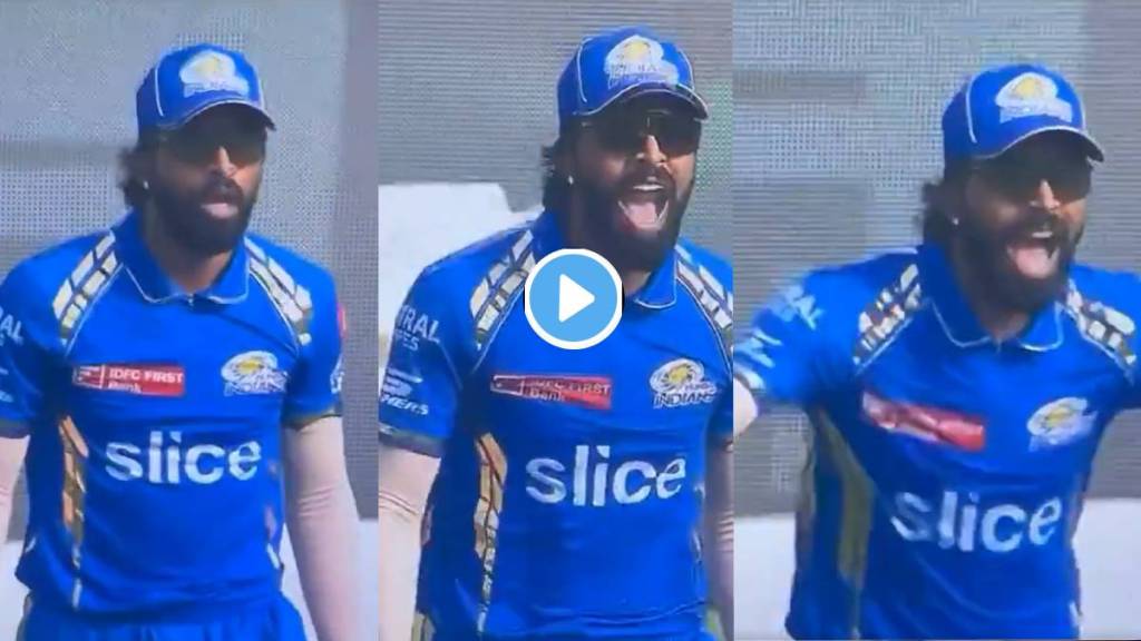 Mumbai Indians captain Hardik Pandya arguing with umpire