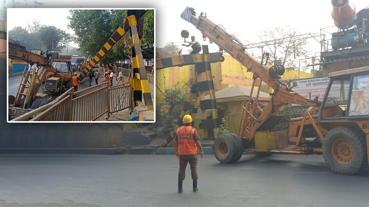 हाईट बॅरियर तुटल्याने ठाणे बेलापूर मार्गावर मोठी कोंडी | traffic jam on ...