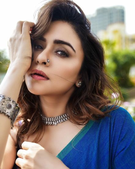 Amruta Khanvilkar Blue Saree