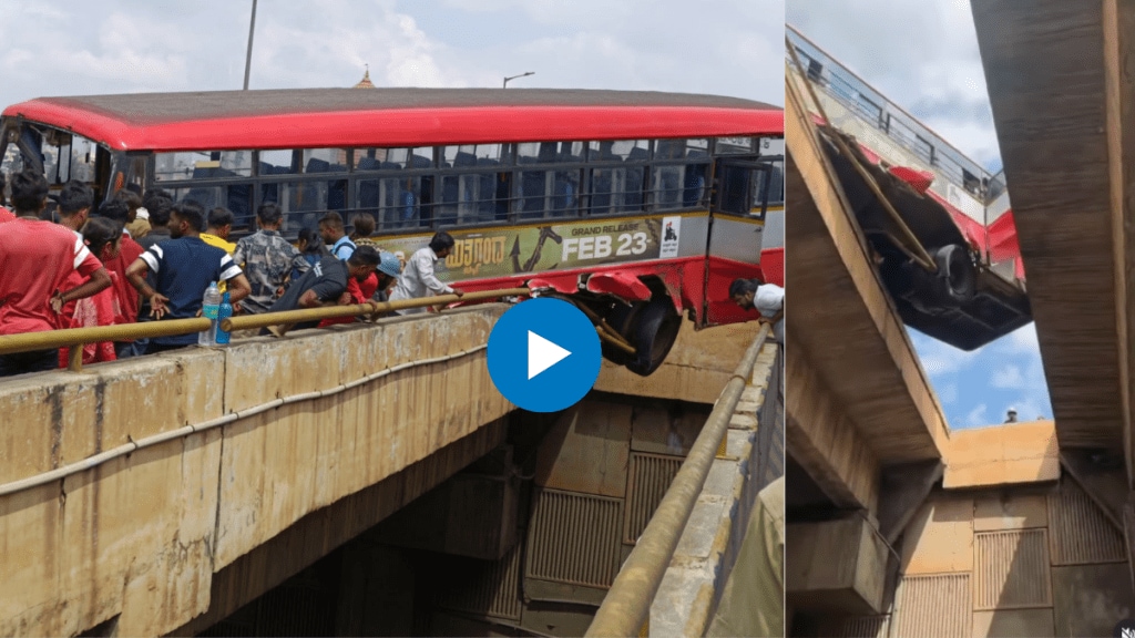 Viral video shows Karnataka bus hanging between flyovers after accident Watch