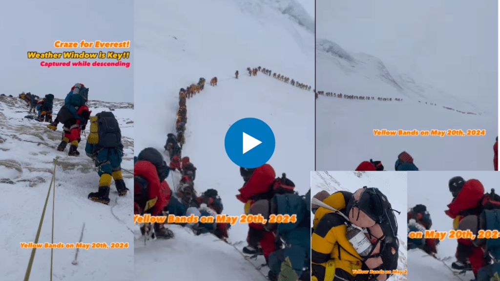 Traffic Jam on Mount Everest Video of climber waiting in long queue goes viral